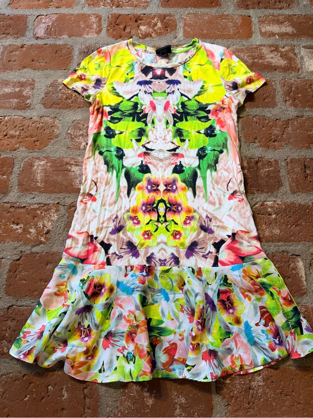 Prabal Gurung 4 Target t-shirt dress Floral Neon Green & Multicolor Ruffle Dress